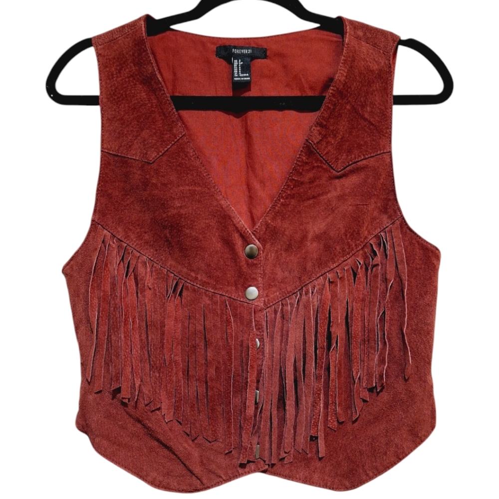 Forever 21 Burgundy Fringe Vest - Picture 2 of 8